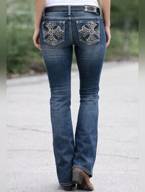 Antique Rivet Plus Size Dark Wash Embroidered Bling Slim Boot Jeans 18 Wide